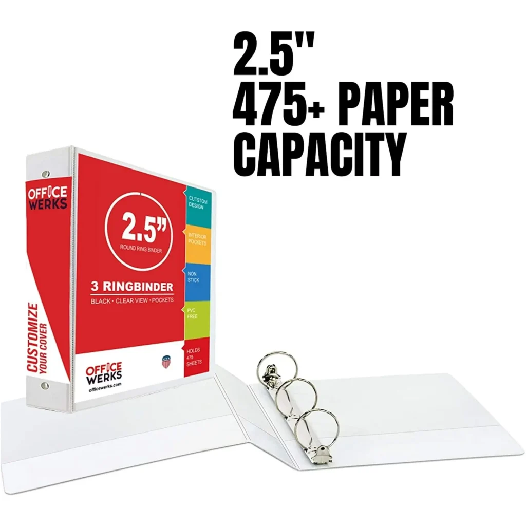 2 ½ inch three-ring binder | Package size: EA